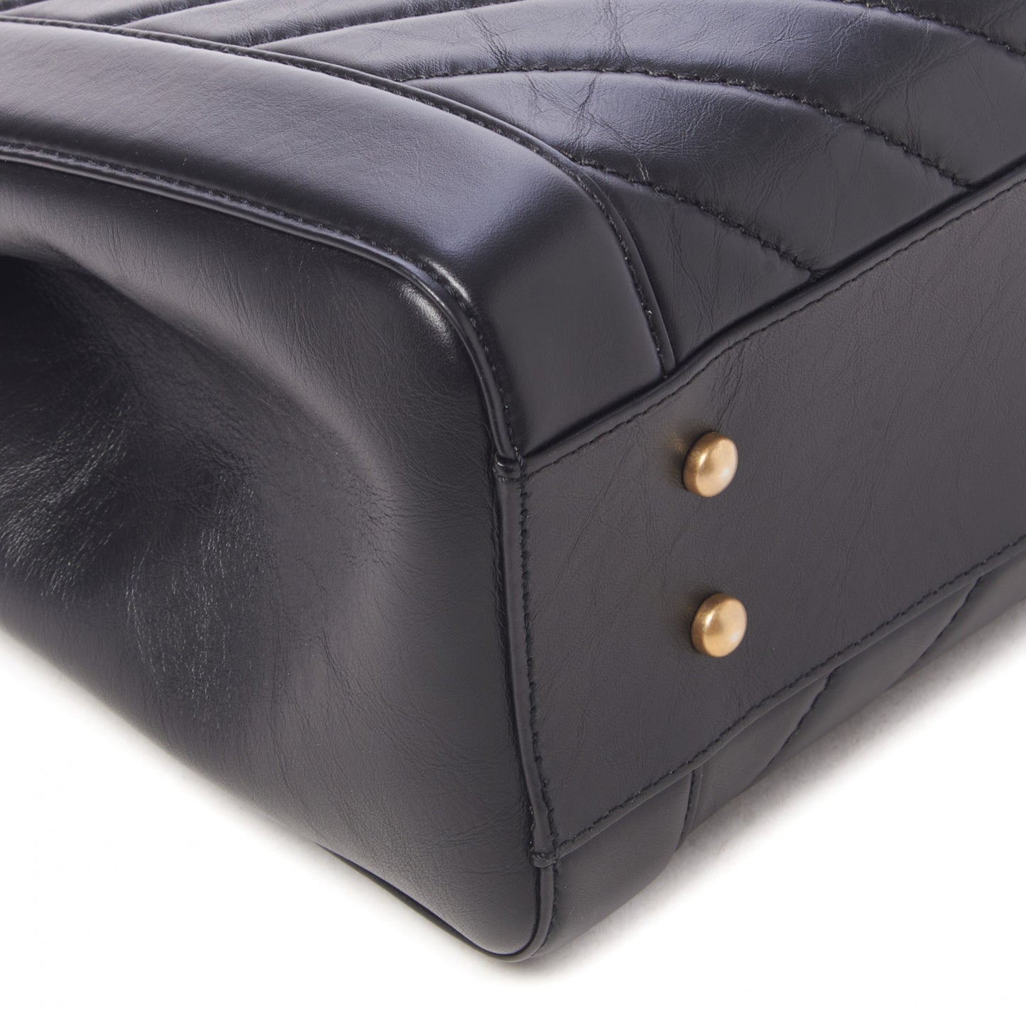 Aged Calfskin Chevron Quilted Large Shopping Tote Black
