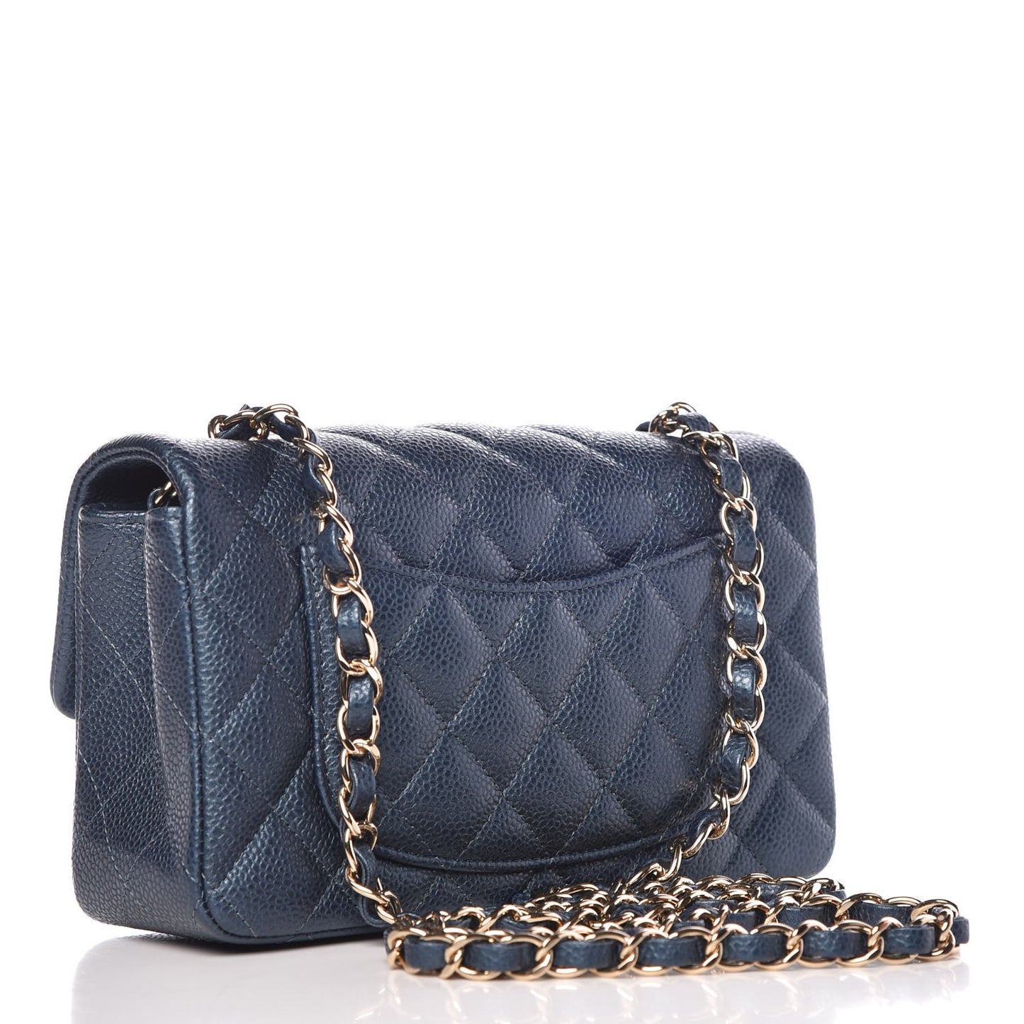 Metallic Caviar Quilted Mini Rectangular Flap Dark Blue