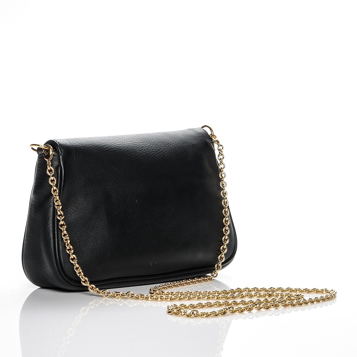 Vitello Flamingo Enamel Fendista Pouchette Crossbody Black