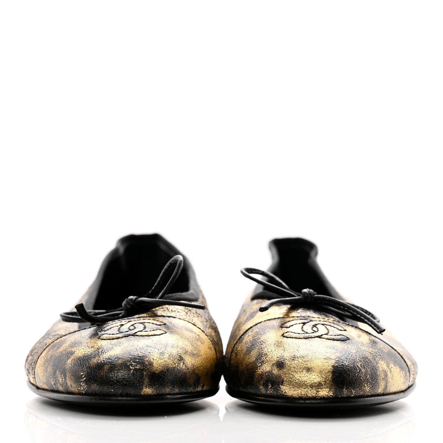 Chanel Laminated Suede Goatskin Cap Toe CC Ballerina Flats 40 Gold 2 of 9