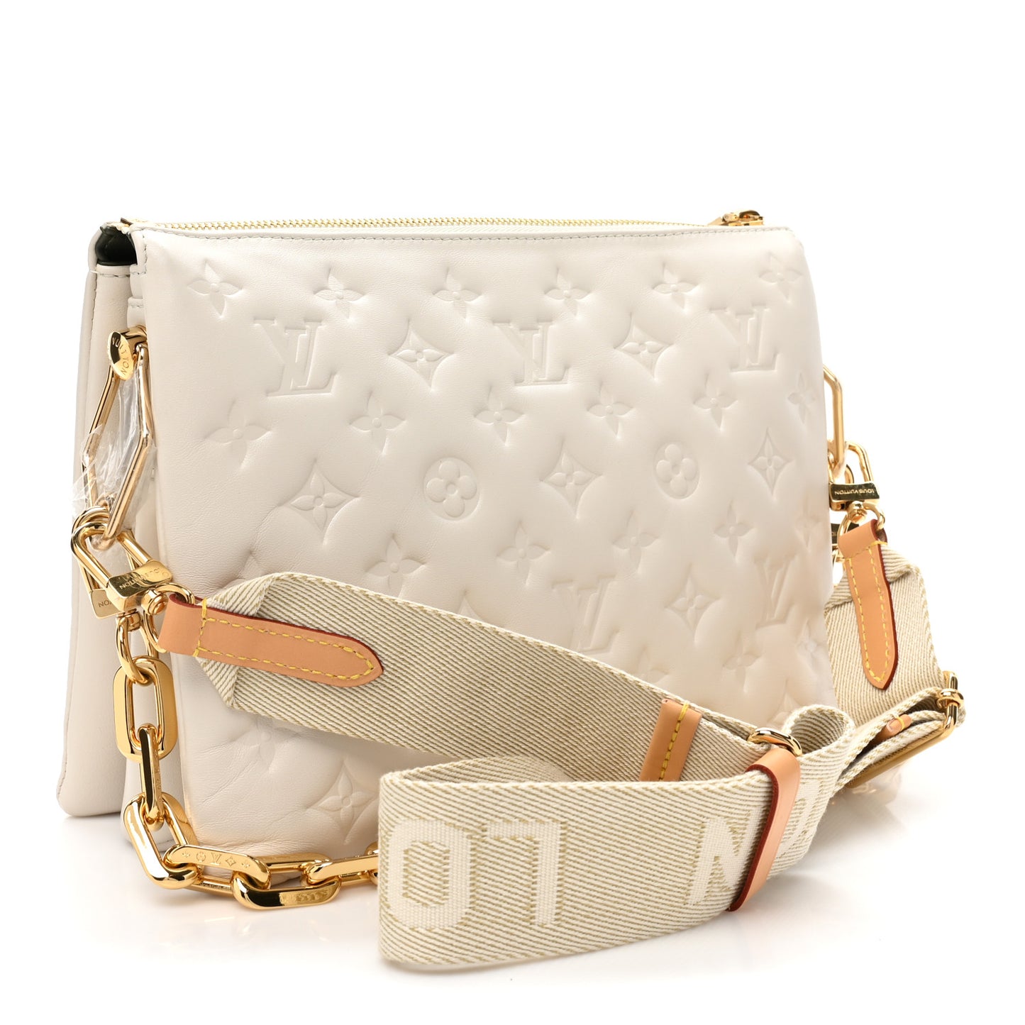 Lambskin Embossed Monogram Coussin PM Beige Cream