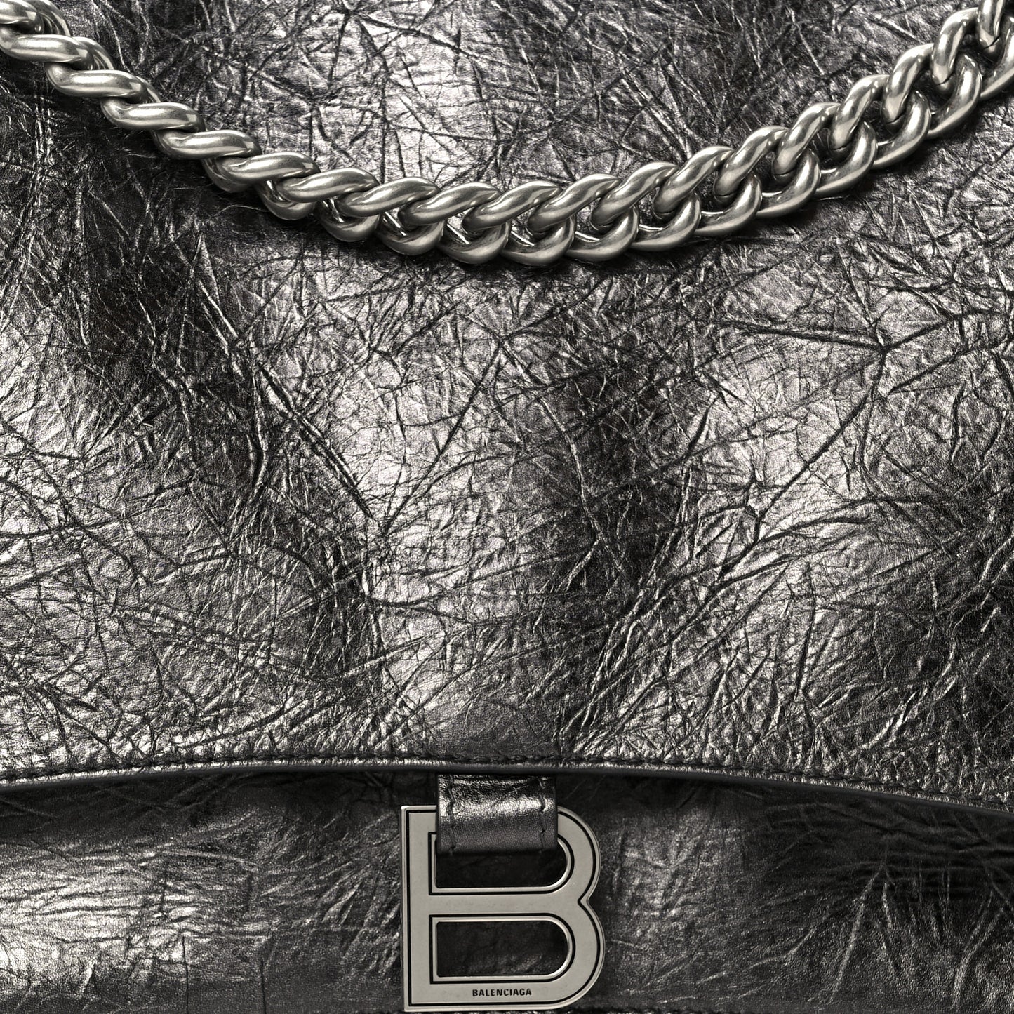 Metallic Crushed Calfskin Large Crush Chain Bag Steel Grey