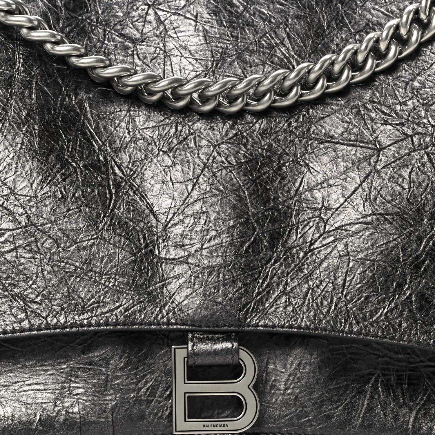 Balenciaga Metallic Crushed Calfskin Large Crush Chain Bag Steel Grey 8 of 10