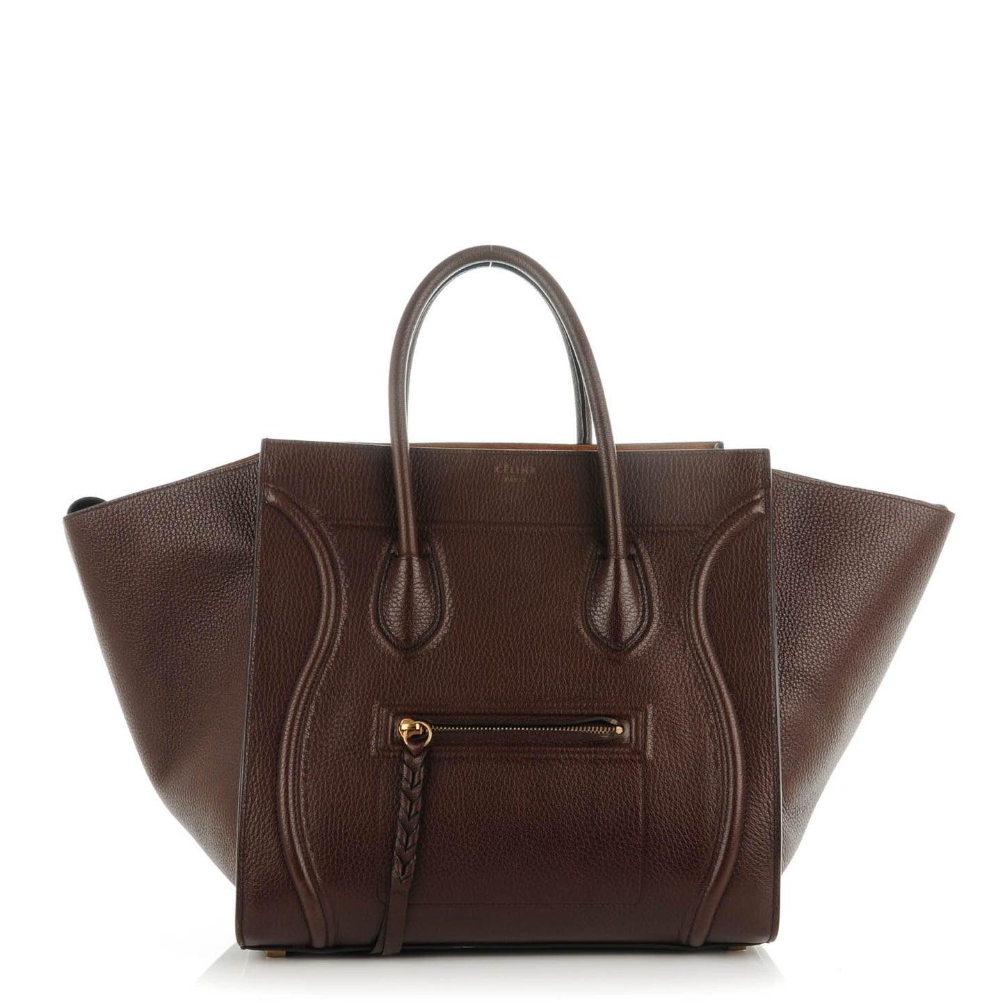 Shiny Grained Calfskin Medium Phantom Luggage Brown