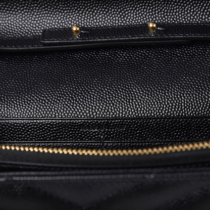 Saint Laurent Grain De Poudre Matelasse Chevron Monogram Chain Wallet Black 7 of 9