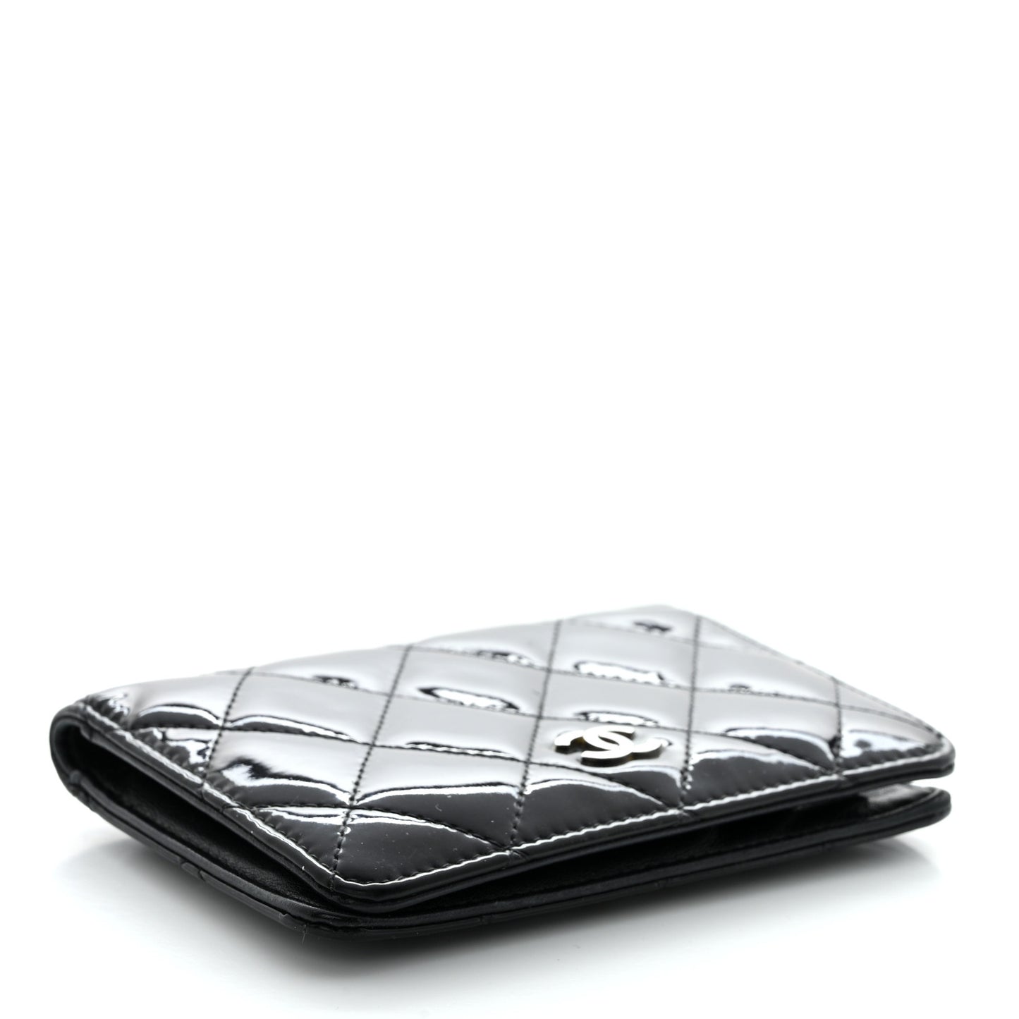 Patent Quilted Card Holder Wallet Black