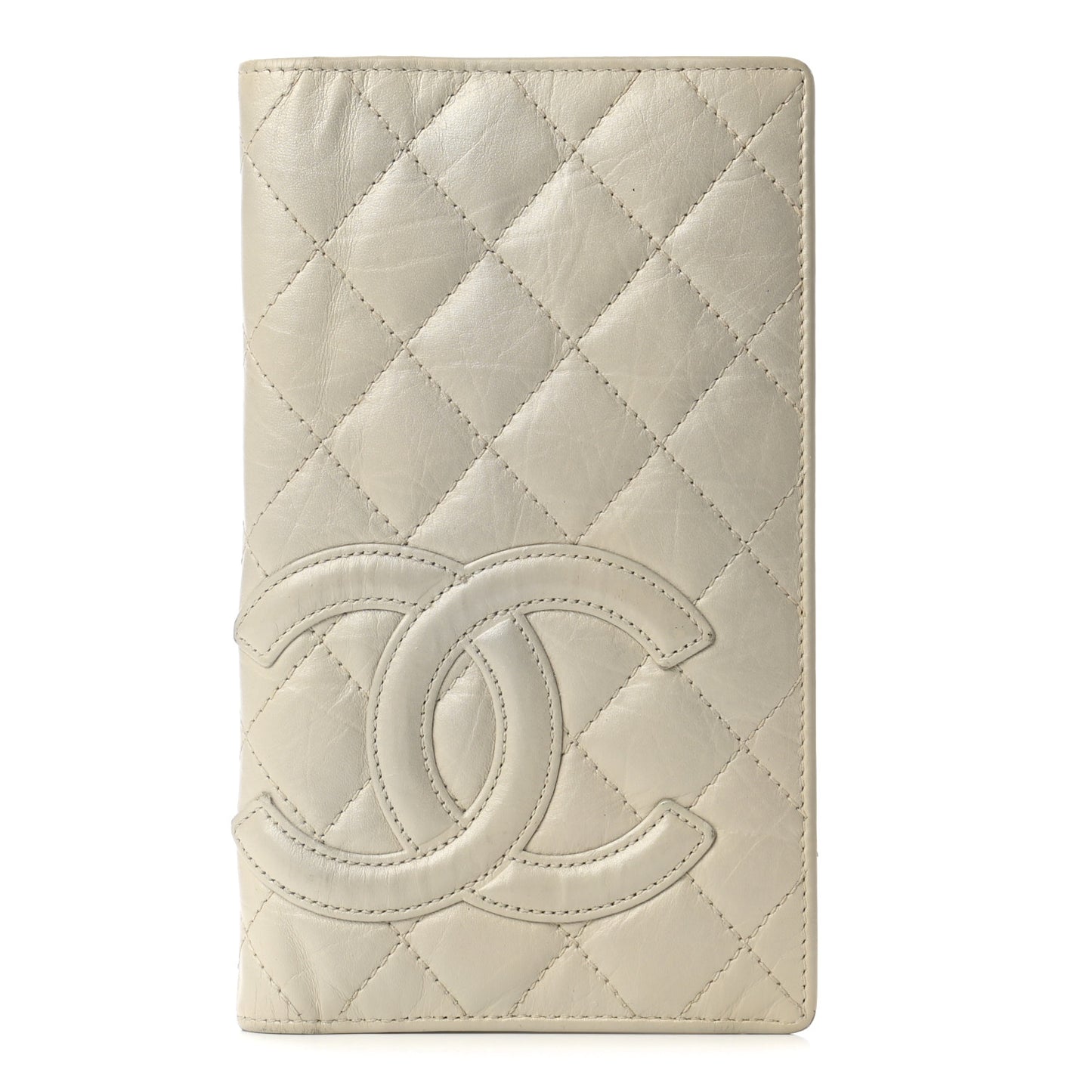 Calfskin Quilted Cambon Yen Wallet White