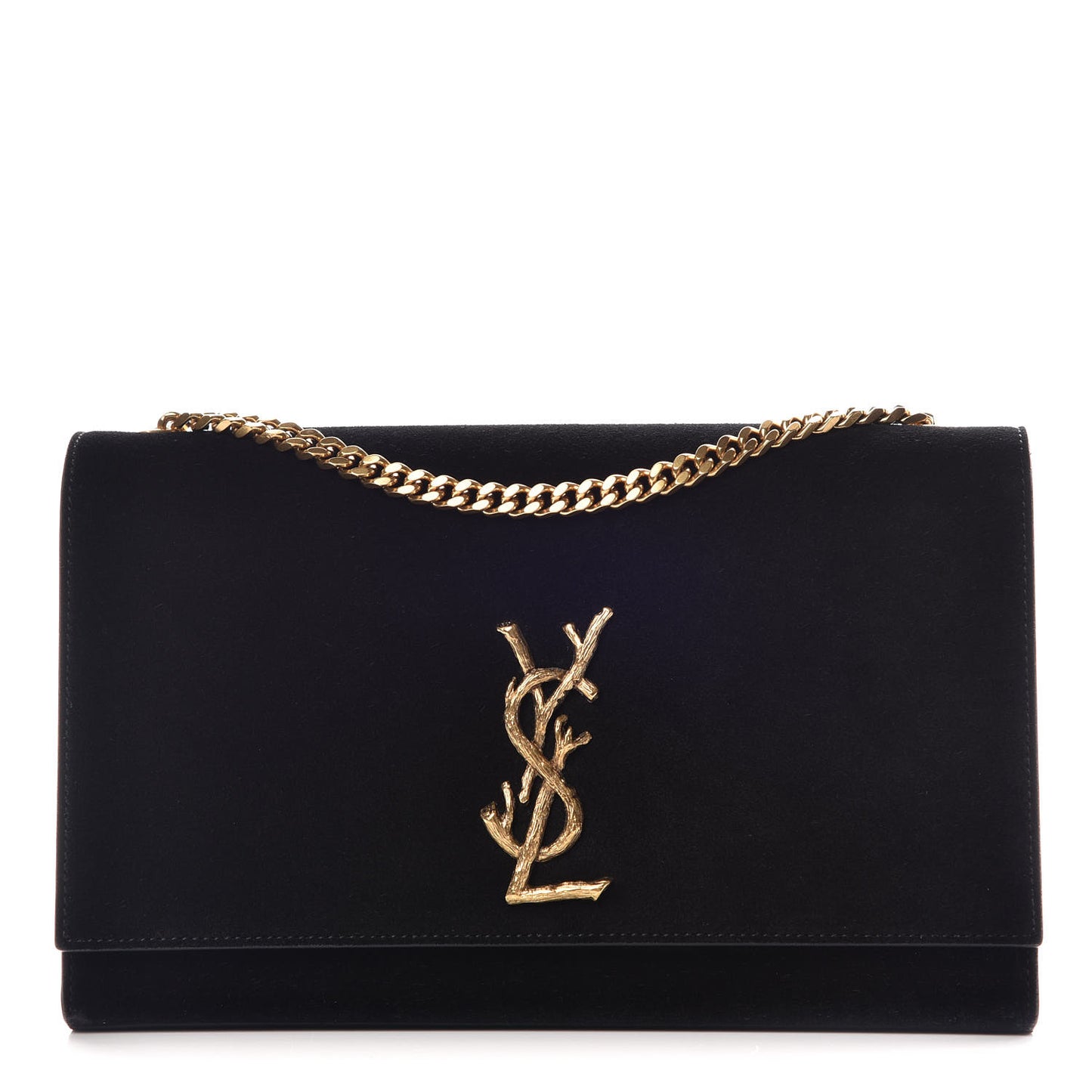 Suede Medium Classic Monogram Kate Satchel Black