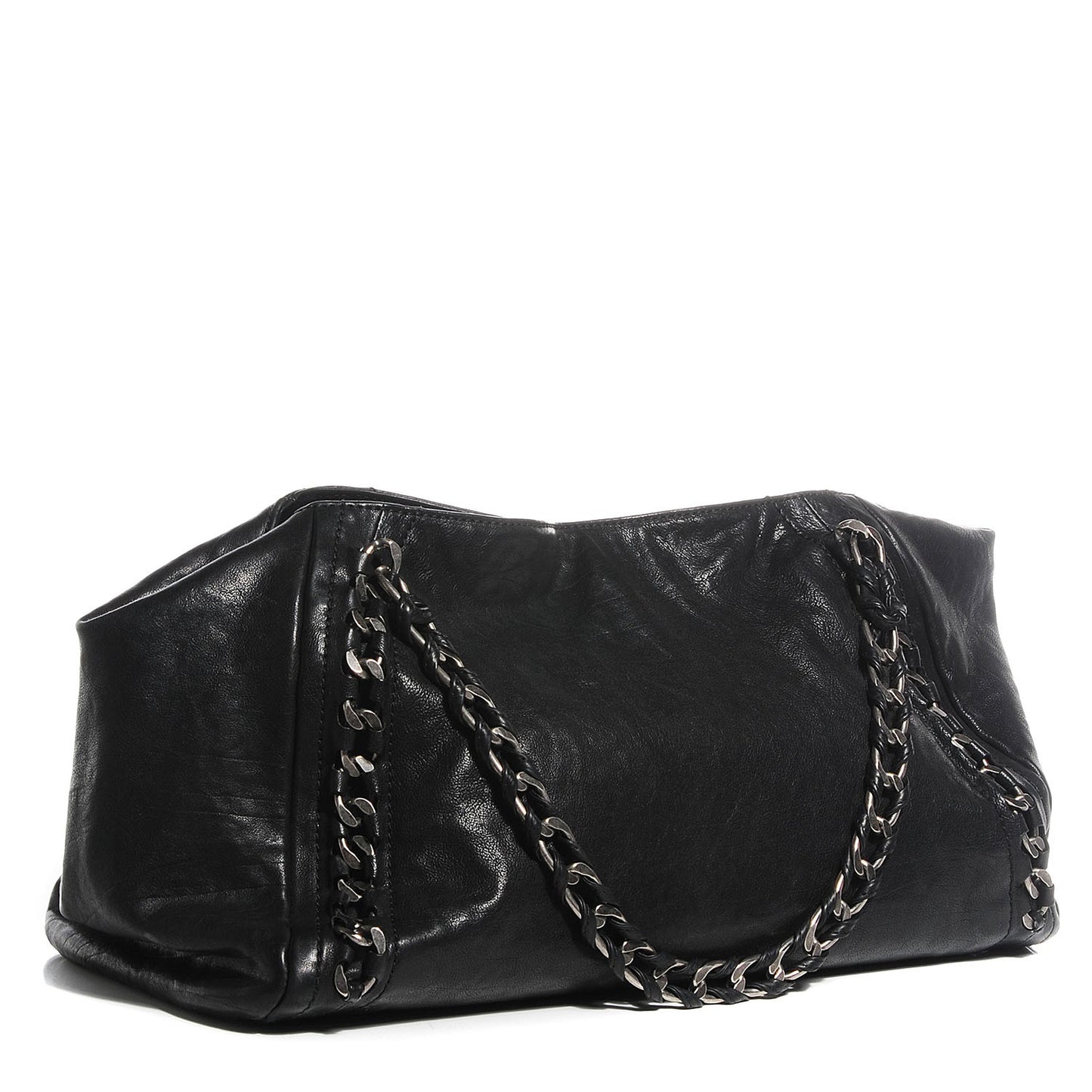 Glazed Caviar East West Modern Chain Tote Black