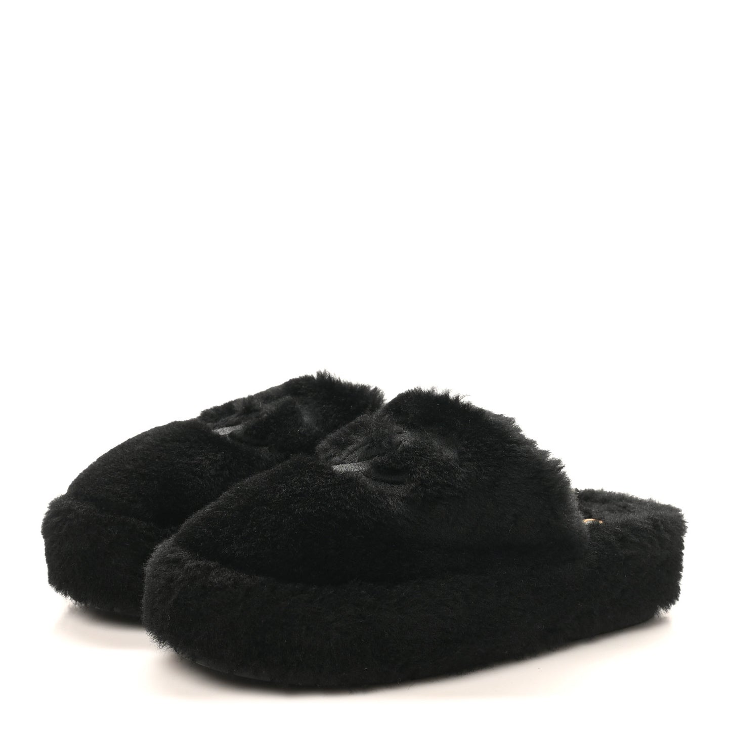 Shearling CC Flat Mules 36 Black