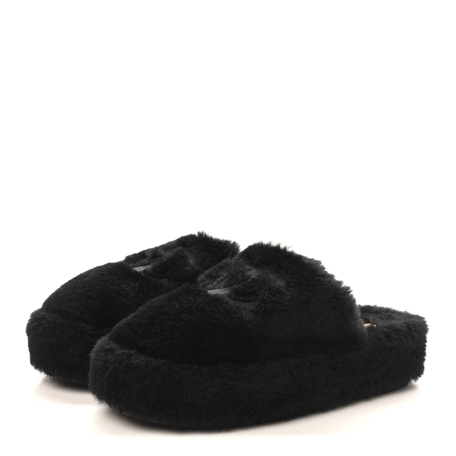 Chanel Shearling CC Flat Mules 36 Black 4 of 11