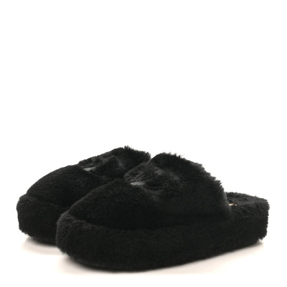 Chanel Shearling CC Flat Mules 36 Black 4 of 11