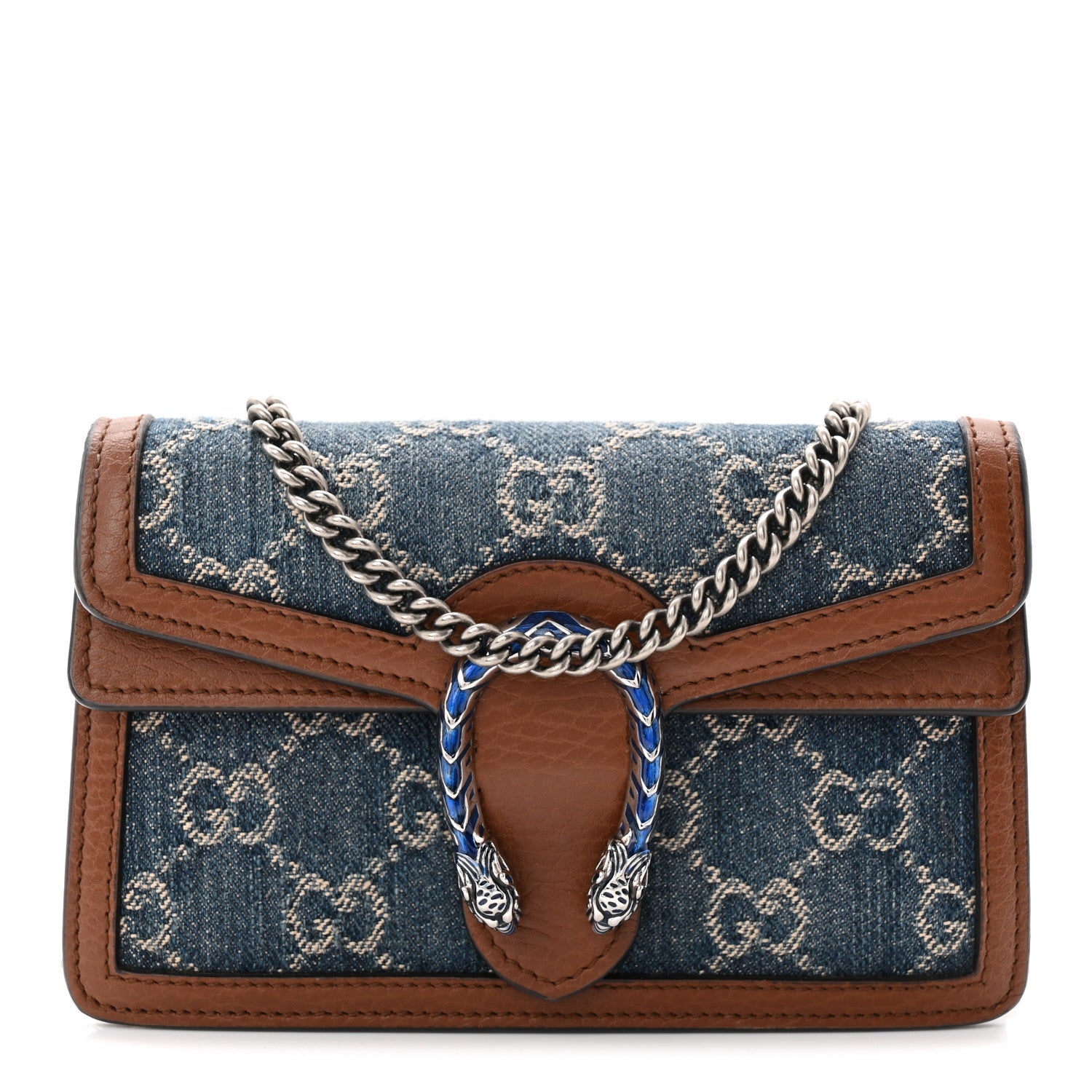 Gucci New Denim GG Monogram Dollar Calfskin Enamel Super Mini Dionysus Shoulder Bag Blue Tea Cuir Epilog Electric Blue 12 of 17