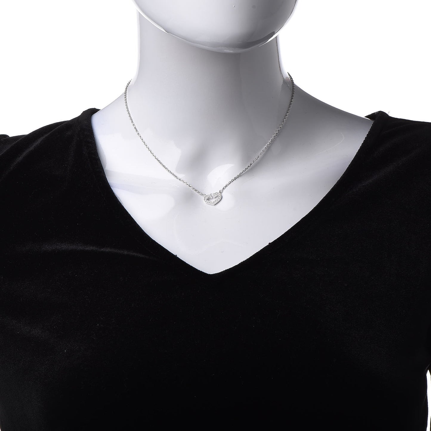 18K White Gold Diamond Small Hearts and Symbols Pendant Necklace