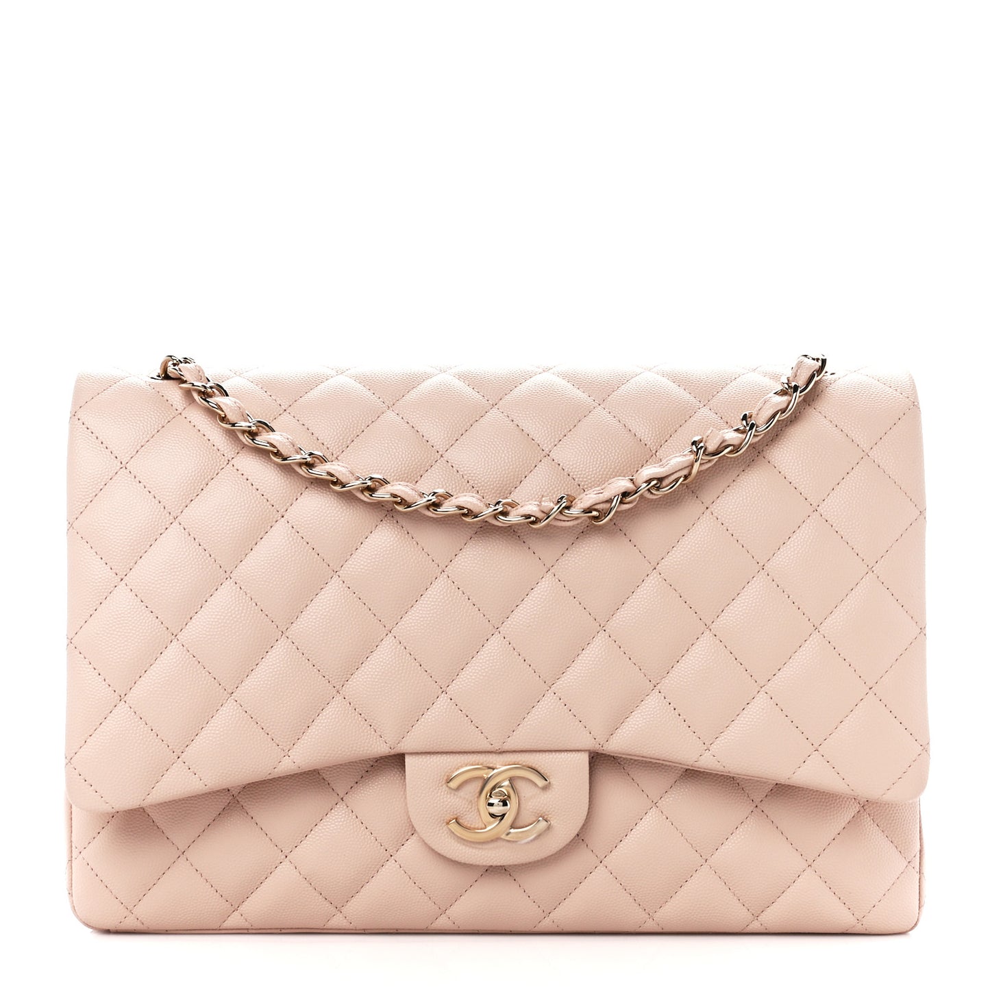 Caviar Quilted Maxi Double Flap Light Beige