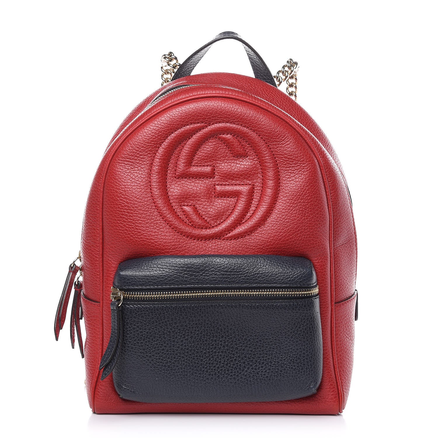 Gucci Pebbled Calfskin Bi-Color Soho Chain Backpack Red Navy 1 of 12
