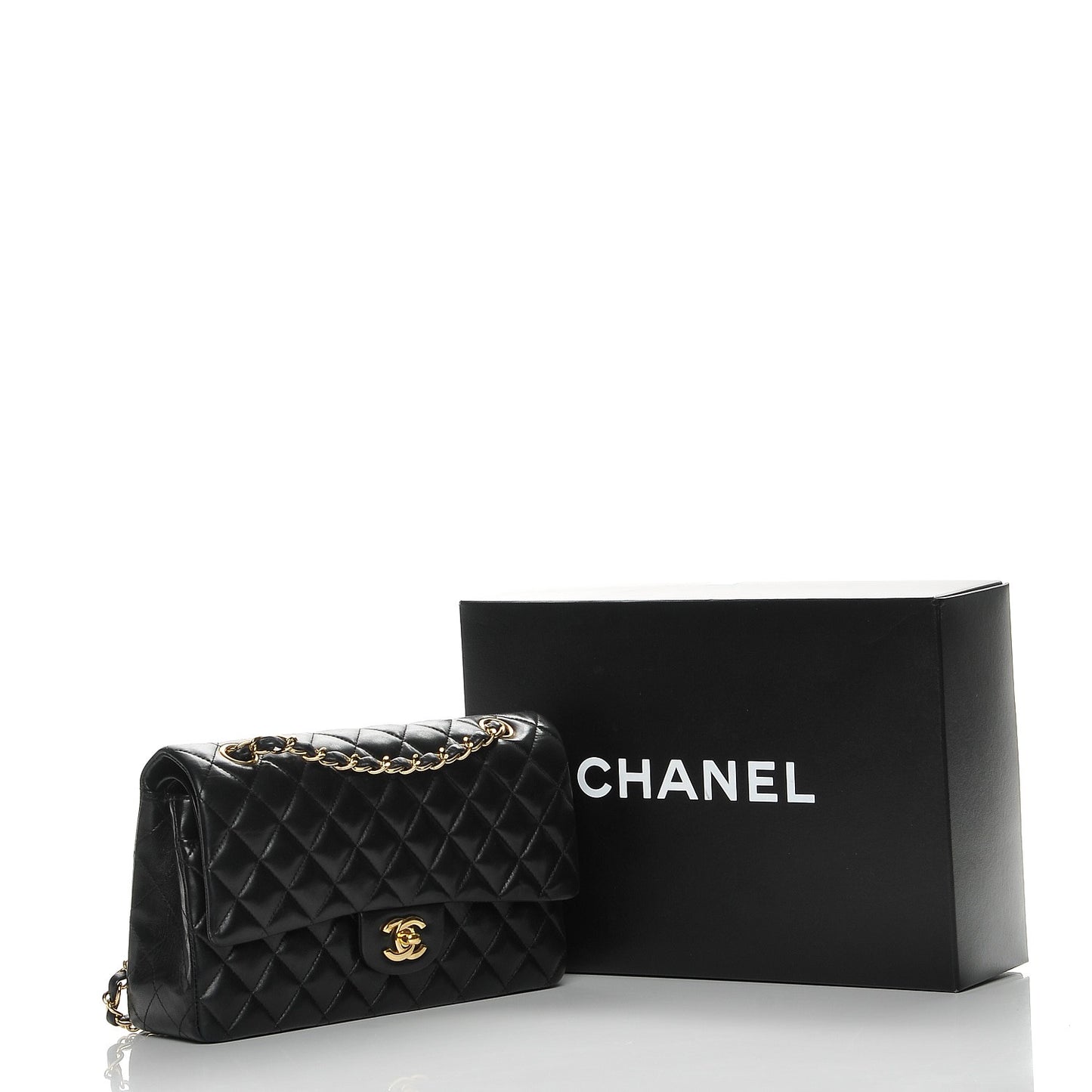 Lambskin Quilted Medium Double Flap Black