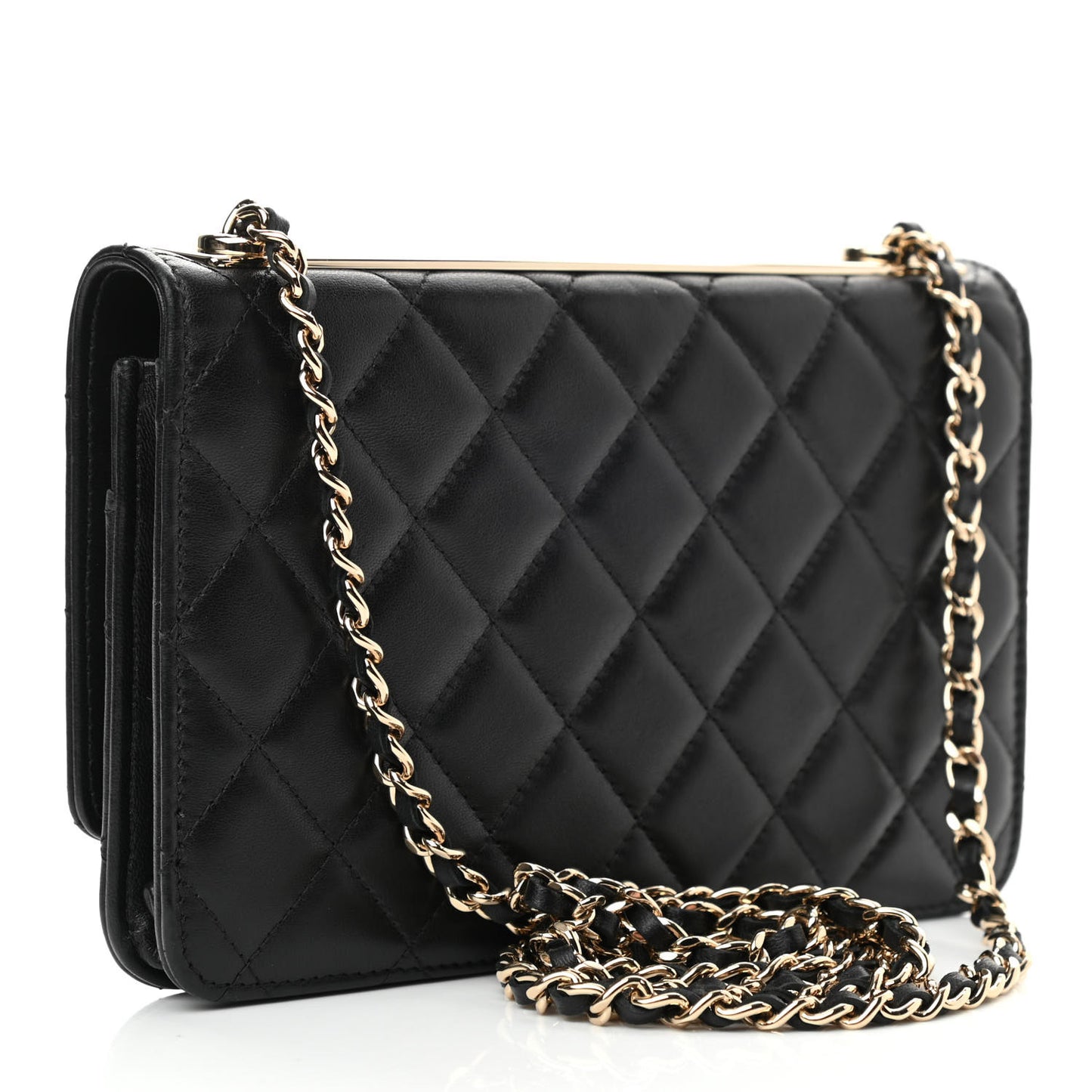 Lambskin Quilted Trendy CC Wallet On Chain WOC Black