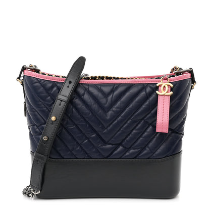 Chanel Aged Calfskin Chevron Quilted Medium Gabrielle Hobo Navy Black Pink 1 of 11
