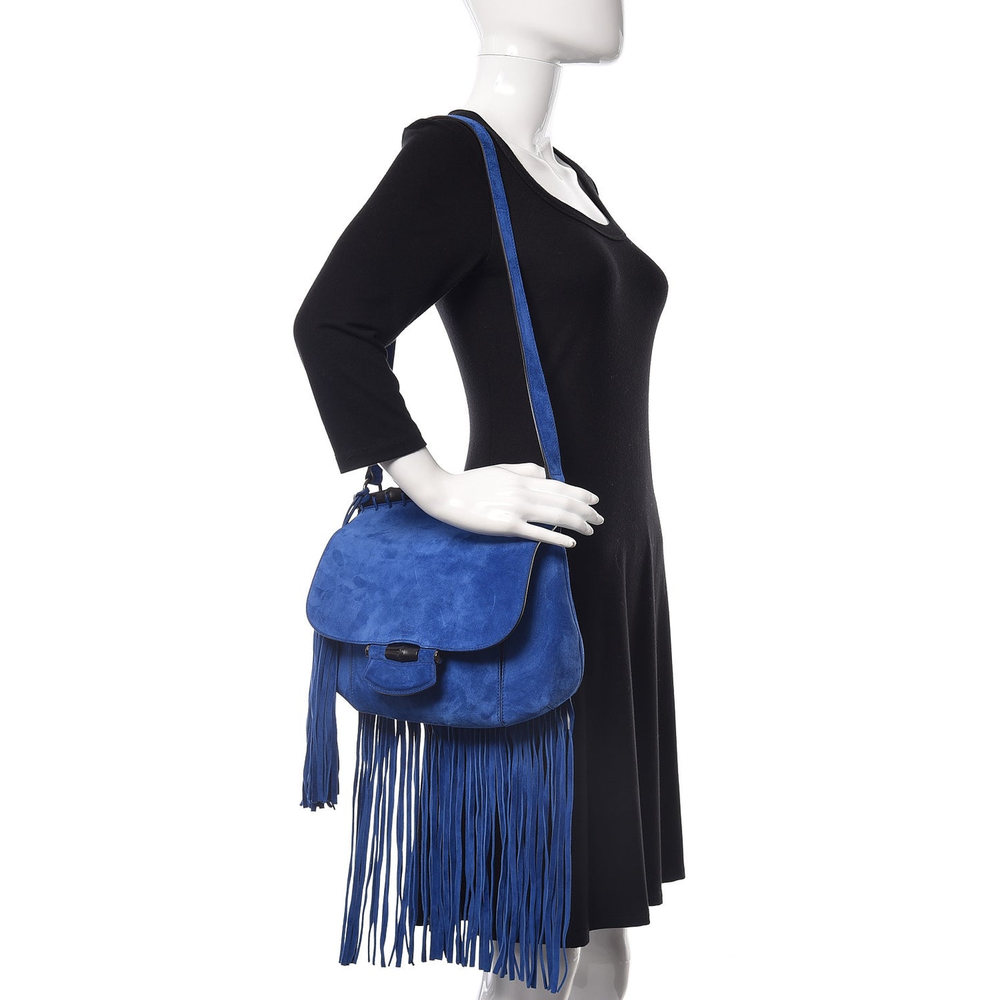 Suede Medium Nouveau Fringe Shoulder Bag Blue