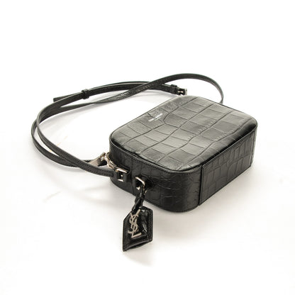 Saint Laurent Calfskin Crocodile Embossed Small Classic Monogram Camera Bag Black 4 of 8