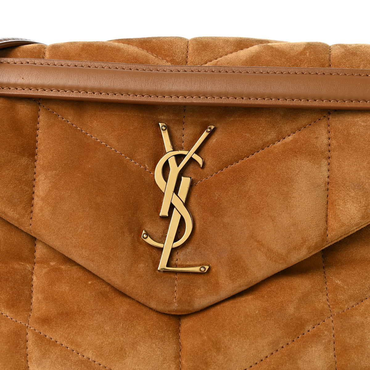 Saint Laurent Suede Calfskin Quilted Small Loulou Puffer Monogram Chain Satchel Cinnamon 8 of 10