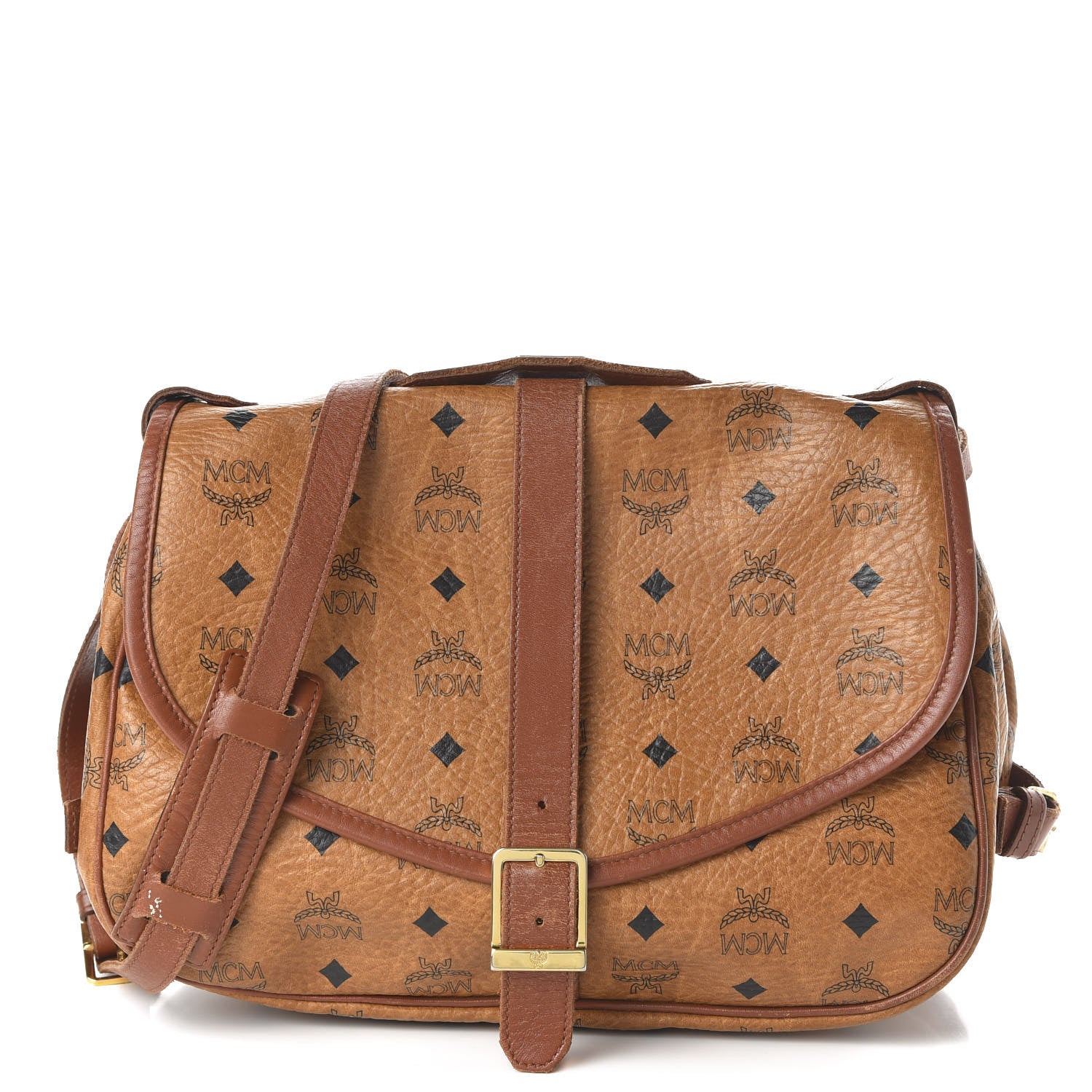 MCM Visetos Large Crossbody Messenger Flap Bag Cognac 1 of 10