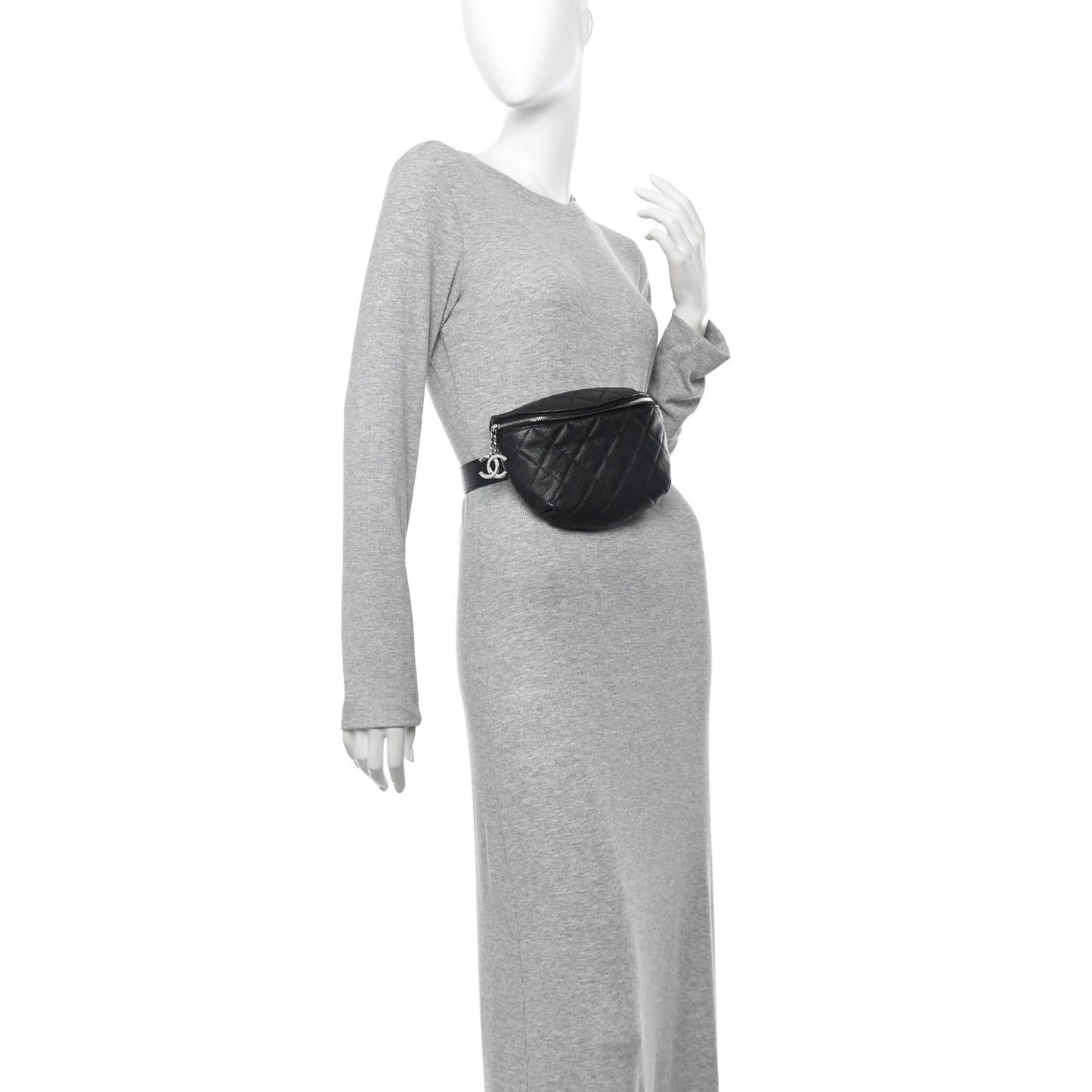 Grained Calfskin Quilted Waist Belt Bag Black