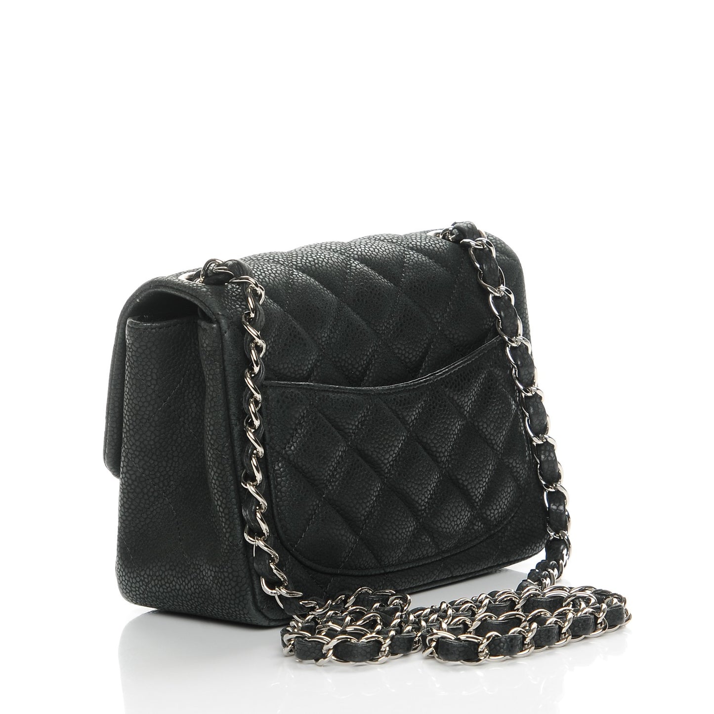 Iridescent Caviar Quilted Mini Square Flap Black