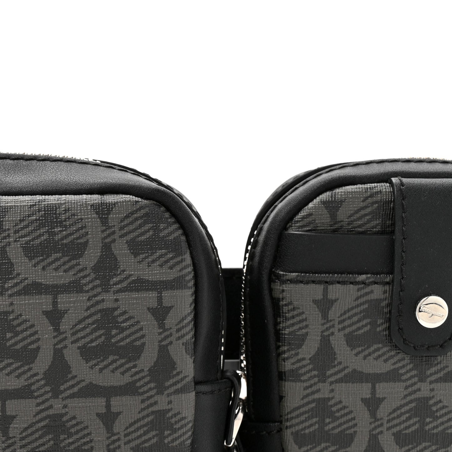 Gancini Monogram Calfskin Multi-Pouch Travel Belt Bag Black Grey