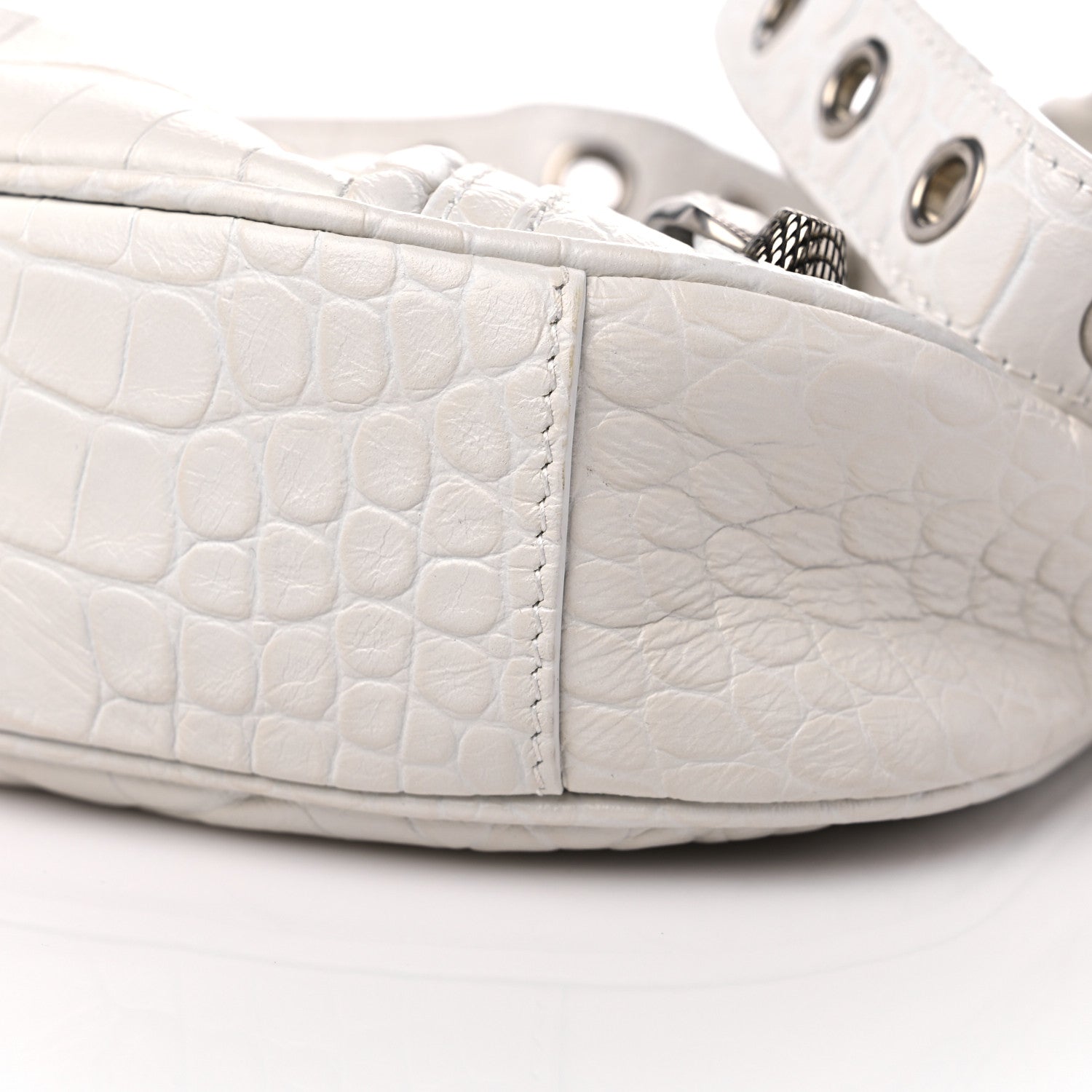 Balenciaga Extra Supple Calfskin Crocodile Embossed Le Cagole Shoulder Bag XS White 9 of 16
