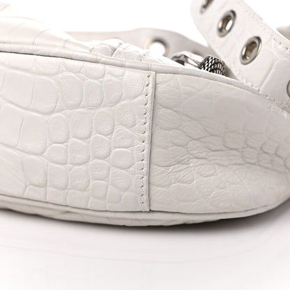 Balenciaga Extra Supple Calfskin Crocodile Embossed Le Cagole Shoulder Bag XS White 9 of 16