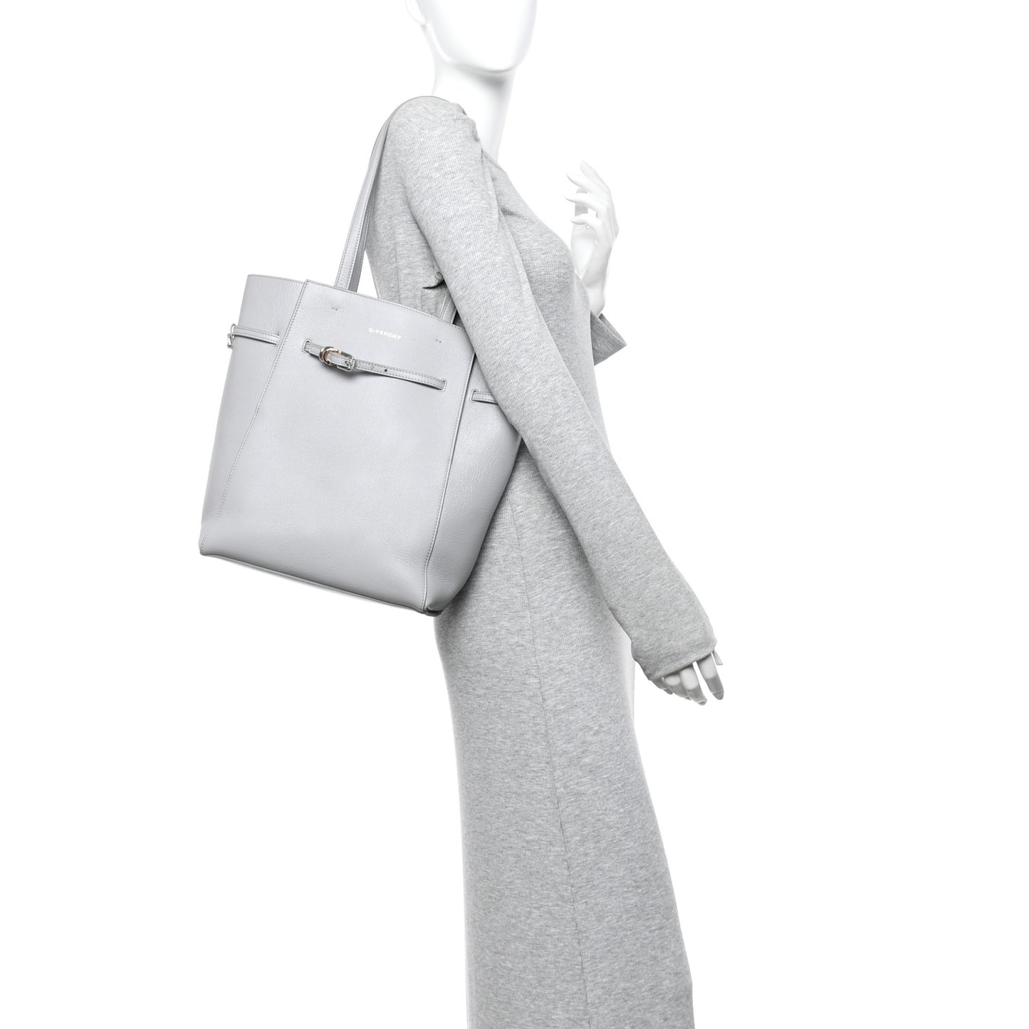 Calfskin Voyou Small North South Tote  Light Grey