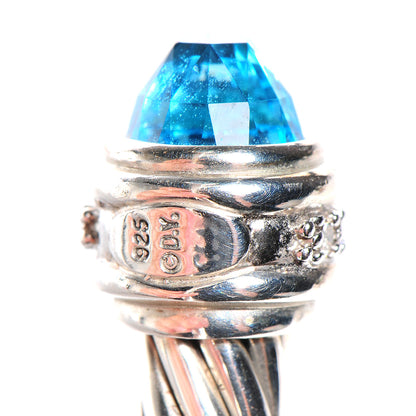 David Yurman Sterling Silver Blue Topaz Diamond 7mm Cable Classics Bracelet 4 of 5