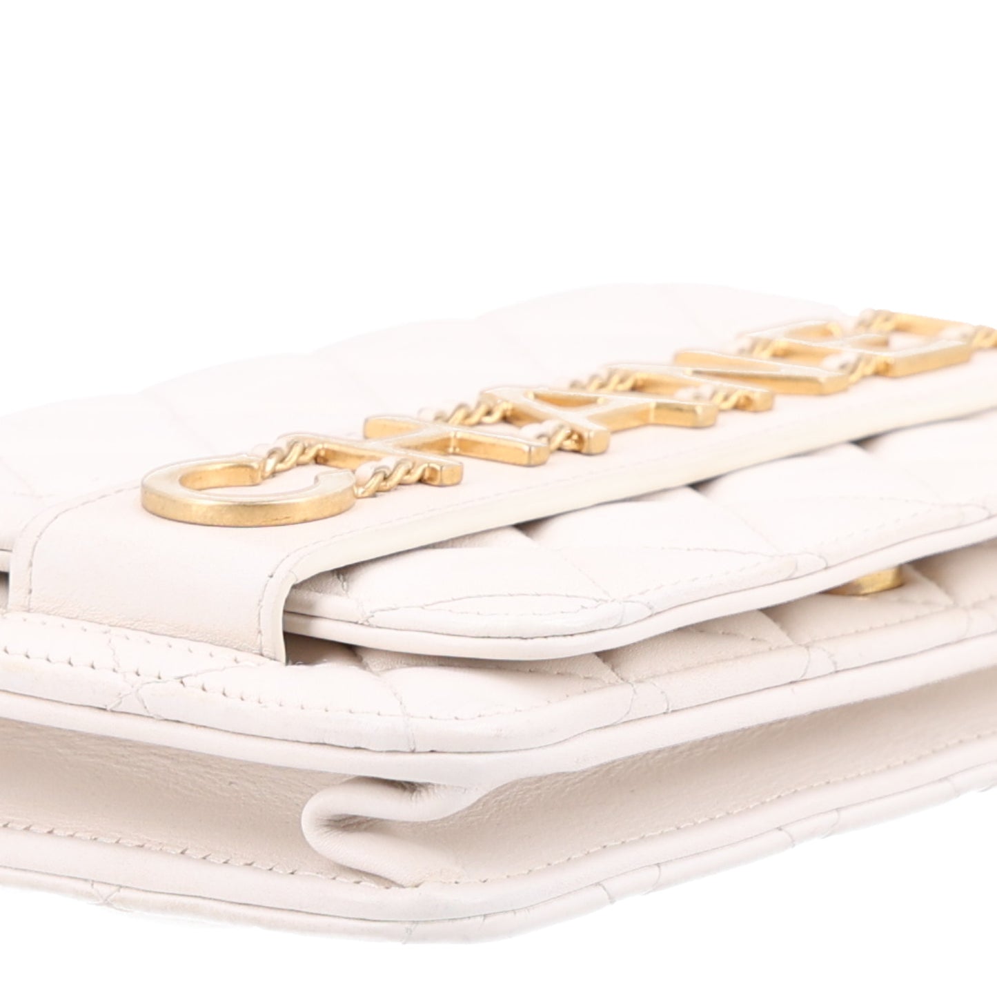 Calfskin Quilted Small Enchained Flap White
