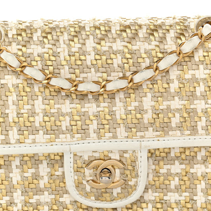 Chanel Metallic Lambskin Viscose Woven Flap Gold White 8 of 15