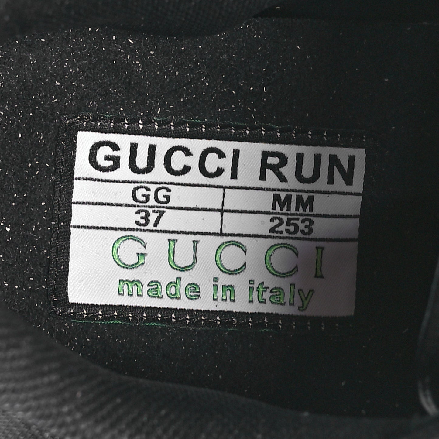 Tela Retino Mesh Crystal Suede GG Monogram Womens Gucci Run Sneakers 37 Black Silver