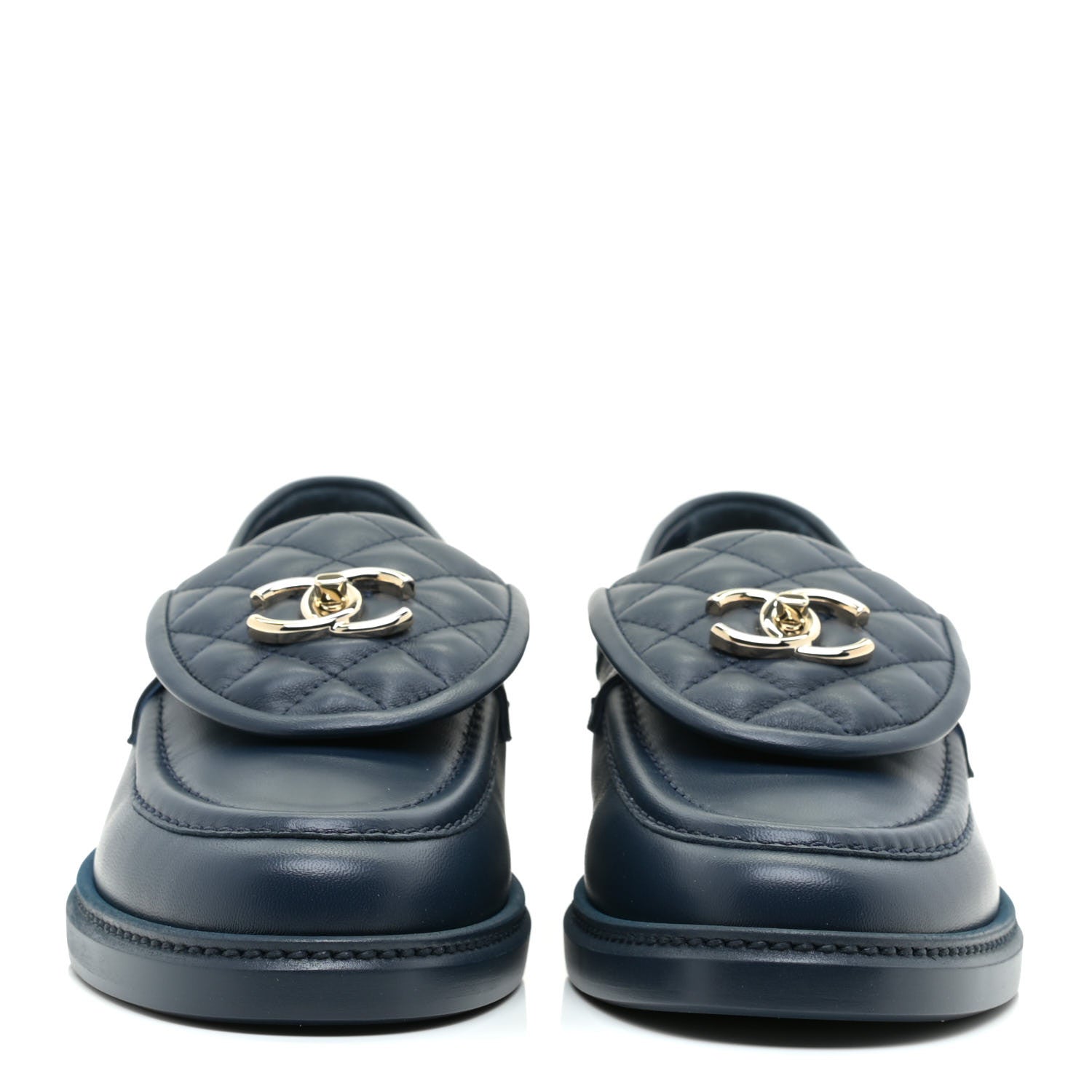 Chanel Lambskin Quilted CC Turnlock Loafers 40 Navy 2 of 9