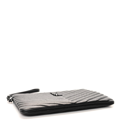 Saint Laurent Lambskin Matelasse Chevron Monogram Monochrome A5 Wristlet Black 4 of 11
