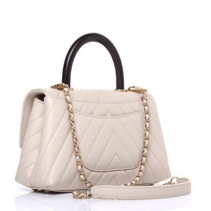 Chanel Caviar Lizard Chevron Quilted Mini Coco Handle Flap Ivory 3 of 17