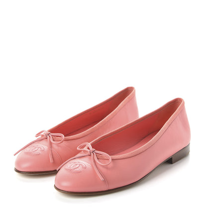 Chanel Goatskin Cap Toe CC Ballerina Flats 38 Pink 3 of 10