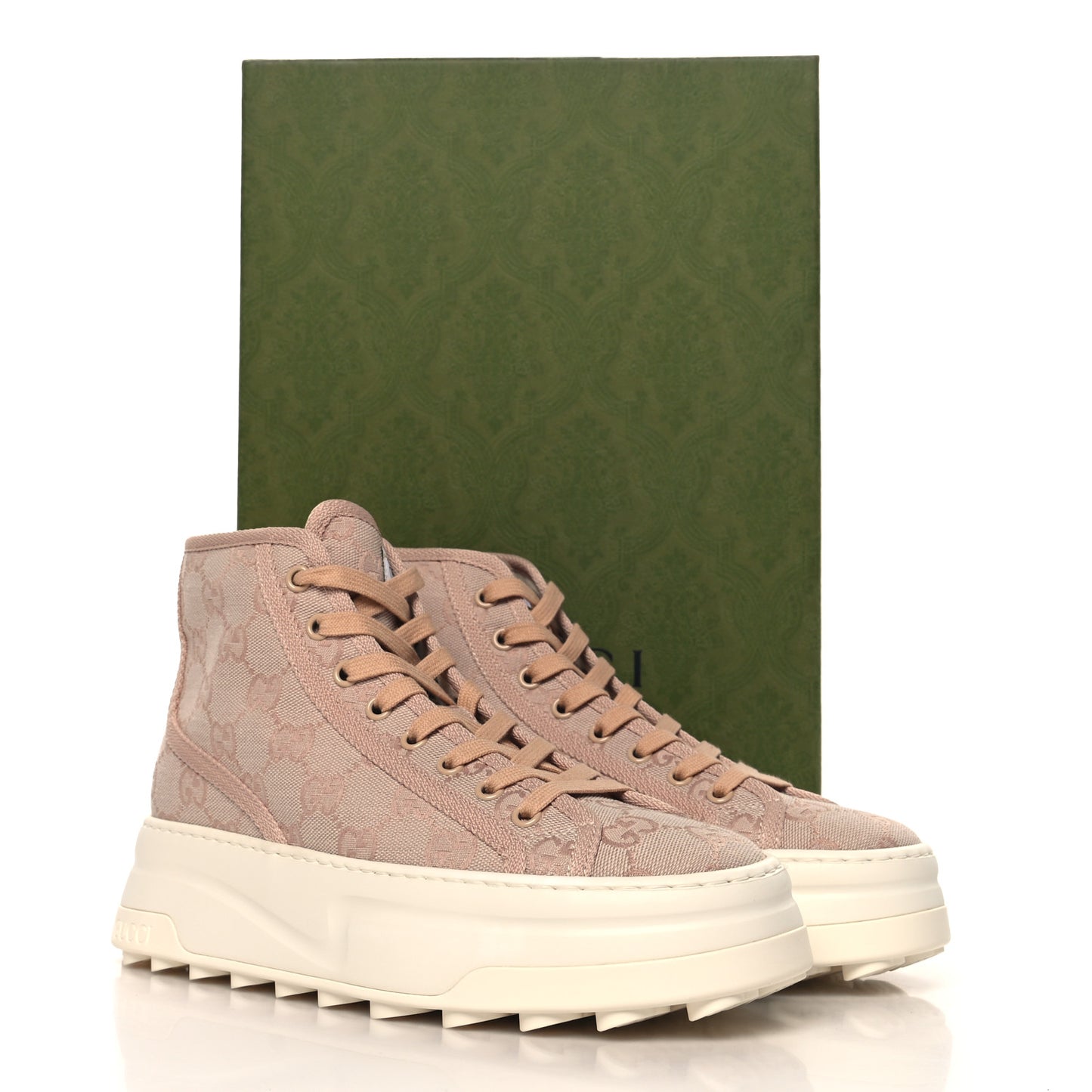 New Canvas GG Monogram Womens Tennis 1977 High Top 55mm Platform Sneakers 38 Skin Rose Dark Skin Rose