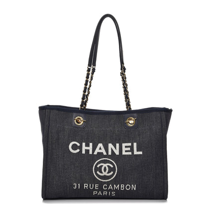 Chanel Canvas Small Deauville Tote Dark Blue 1 of 14