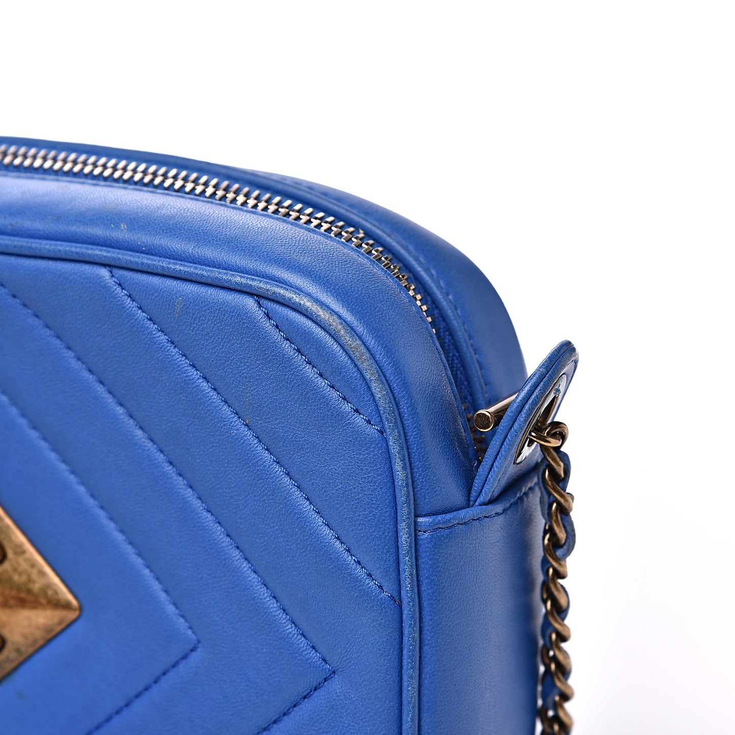 Lambskin Chevron Quilted Pyramid CC Camera Case Blue