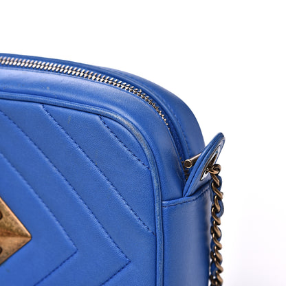 Chanel Lambskin Chevron Quilted Pyramid CC Camera Case Blue 12 of 14