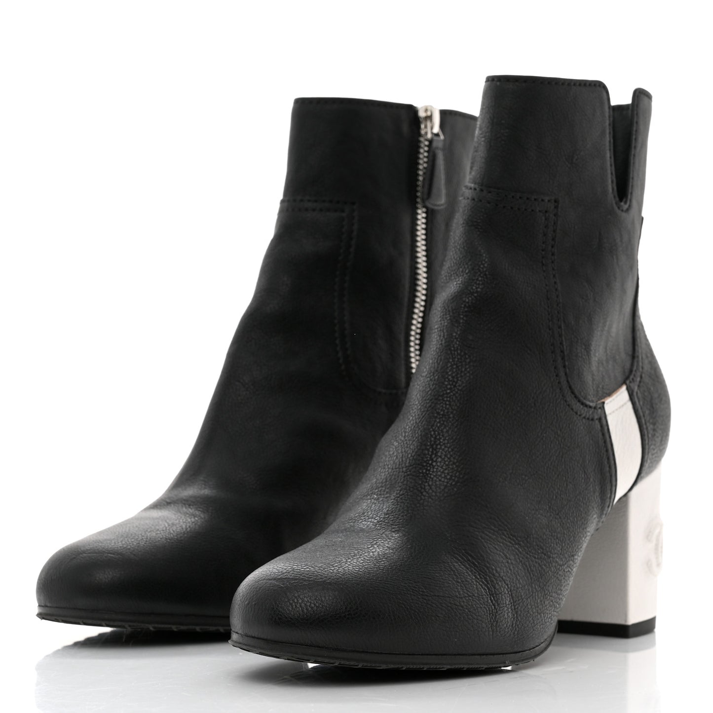 Goatskin Calfskin CC Short Boots 39 Black White