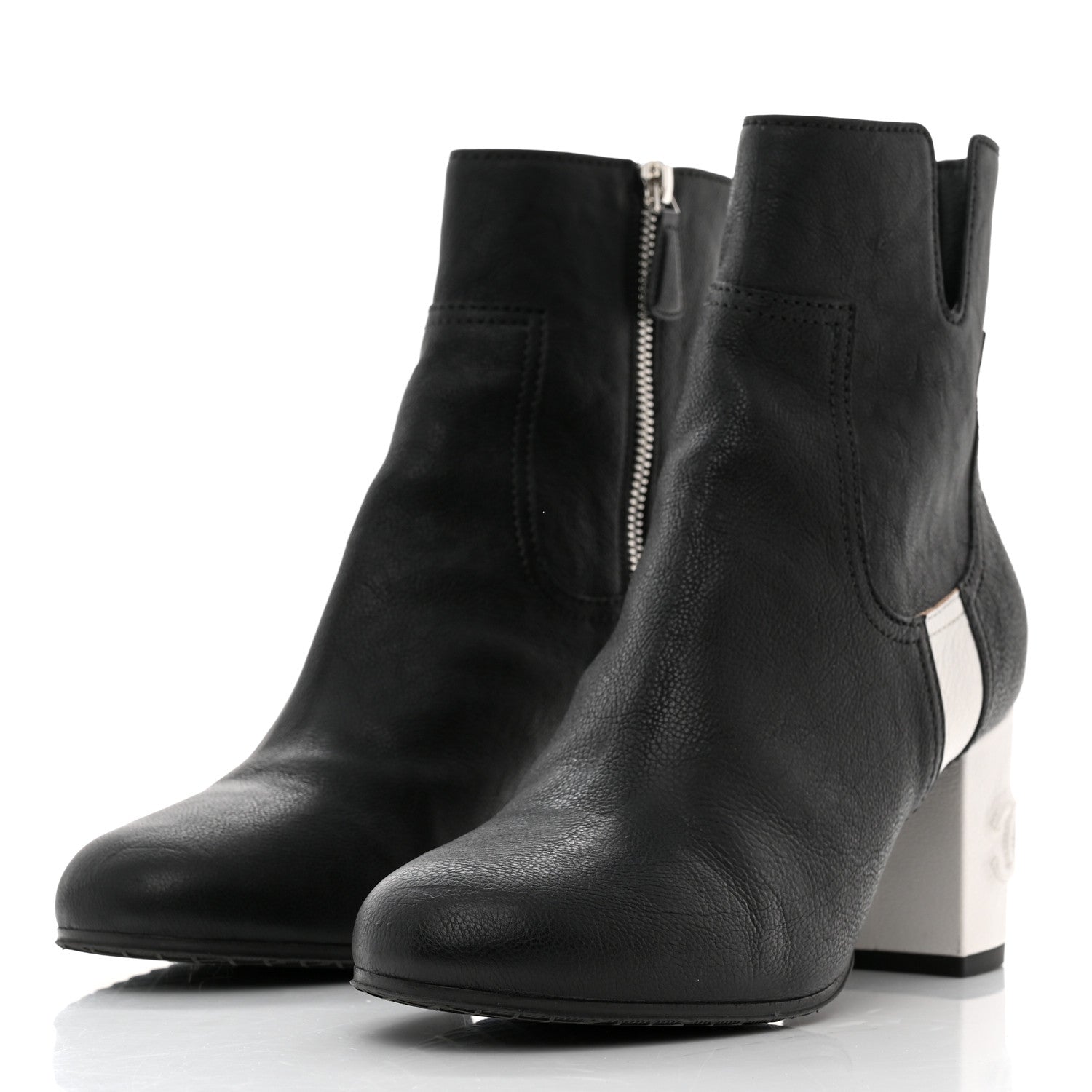 Chanel Goatskin Calfskin CC Short Boots 39 Black White 3 of 9