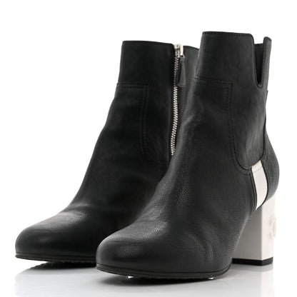 Chanel Goatskin Calfskin CC Short Boots 39 Black White 3 of 9