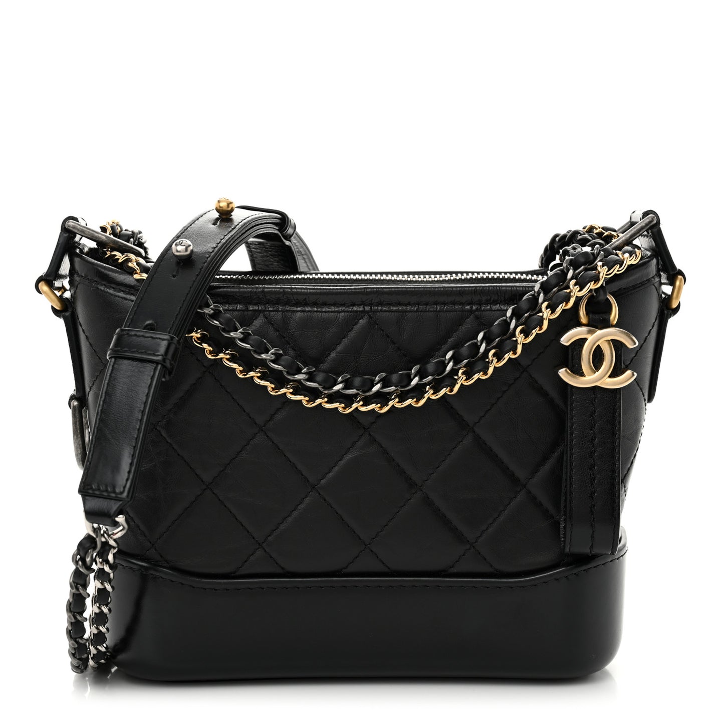 Aged Calfskin Quilted Small Gabrielle Hobo Black