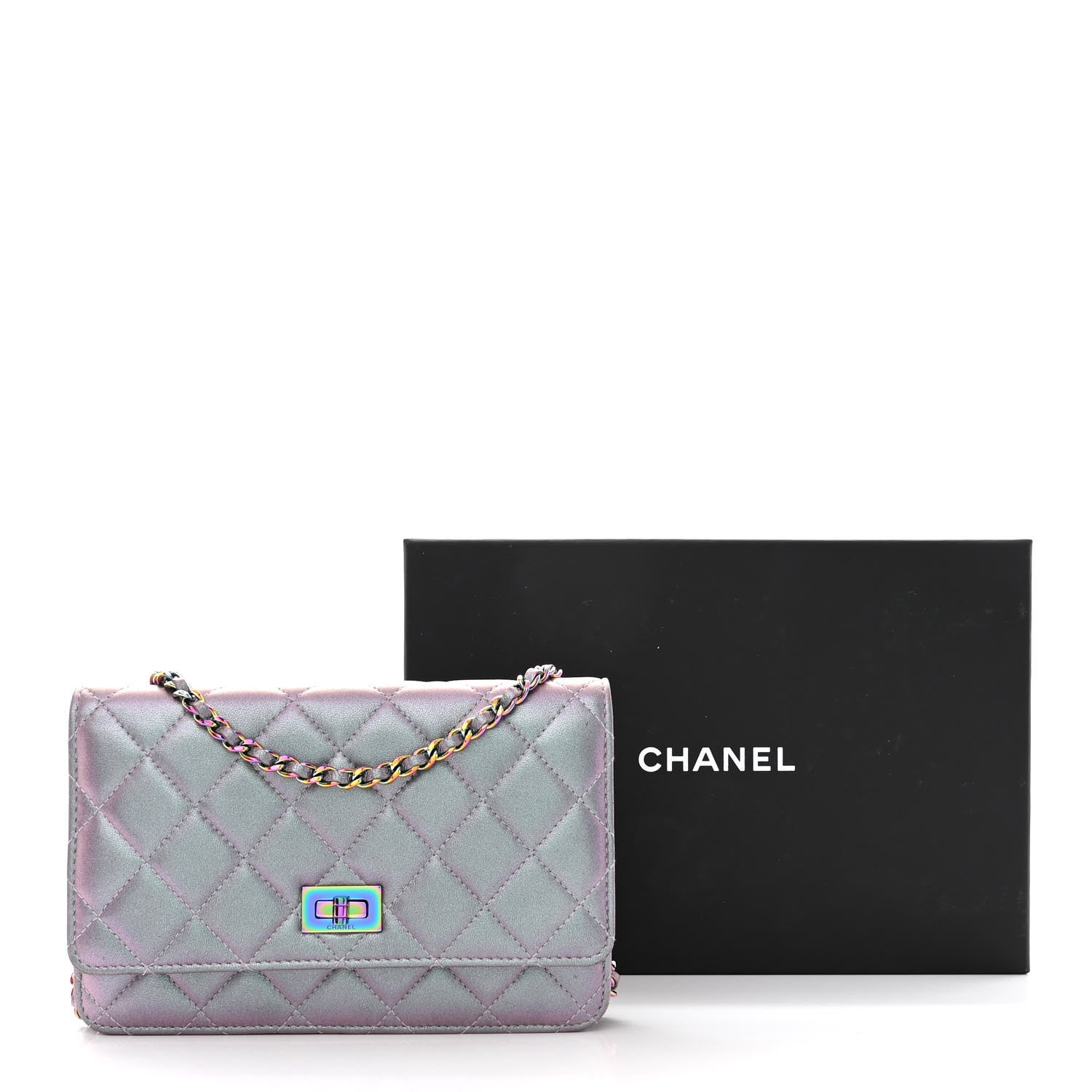 Chanel Iridescent Lambskin Quilted Reissue Wallet On Chain WOC Light Purple 12 of 12